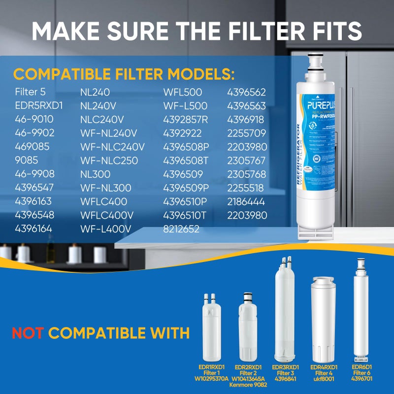 Pure Plus PUREPLUS 4396508 Refrigerator Water Filter, Replacement for EDR5RXD1, EveryDrop Filter 5, 4396510, 4392857, Kenmore 46-9010, 9085, LC400V, WF-NLC240V, RFC0500A, WF285, W10186668, 4Pack - Image 2